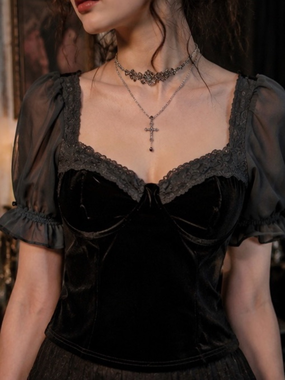 Vintage Lip Service
"Le Metal" Velvet Bodice Blouse